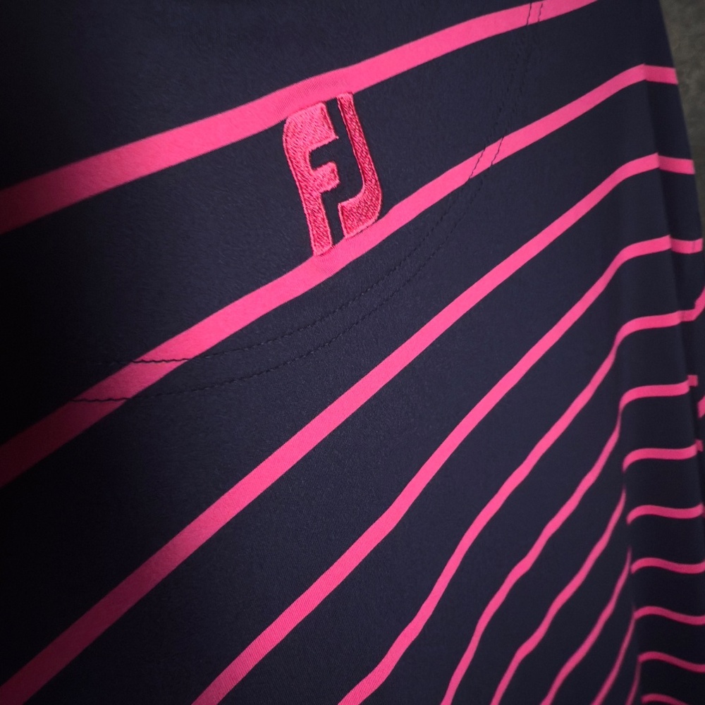 FootJoy Navy and Hot Pink Striped Short Sleeve Button Down Shirt - Picture 10 of 10